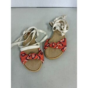 Old Navy Womens Espadrille Ankle Tie Sandals Coral Pink Floral Knot‎ Flat Size 9